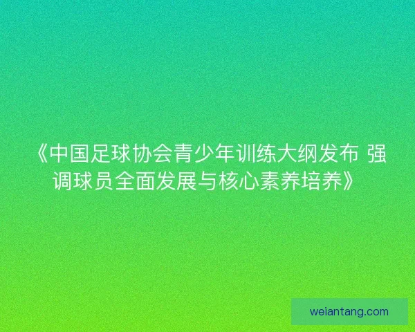 《中国足球协会青少年训练大纲发布 强调球员全面发展与核心素养培养》